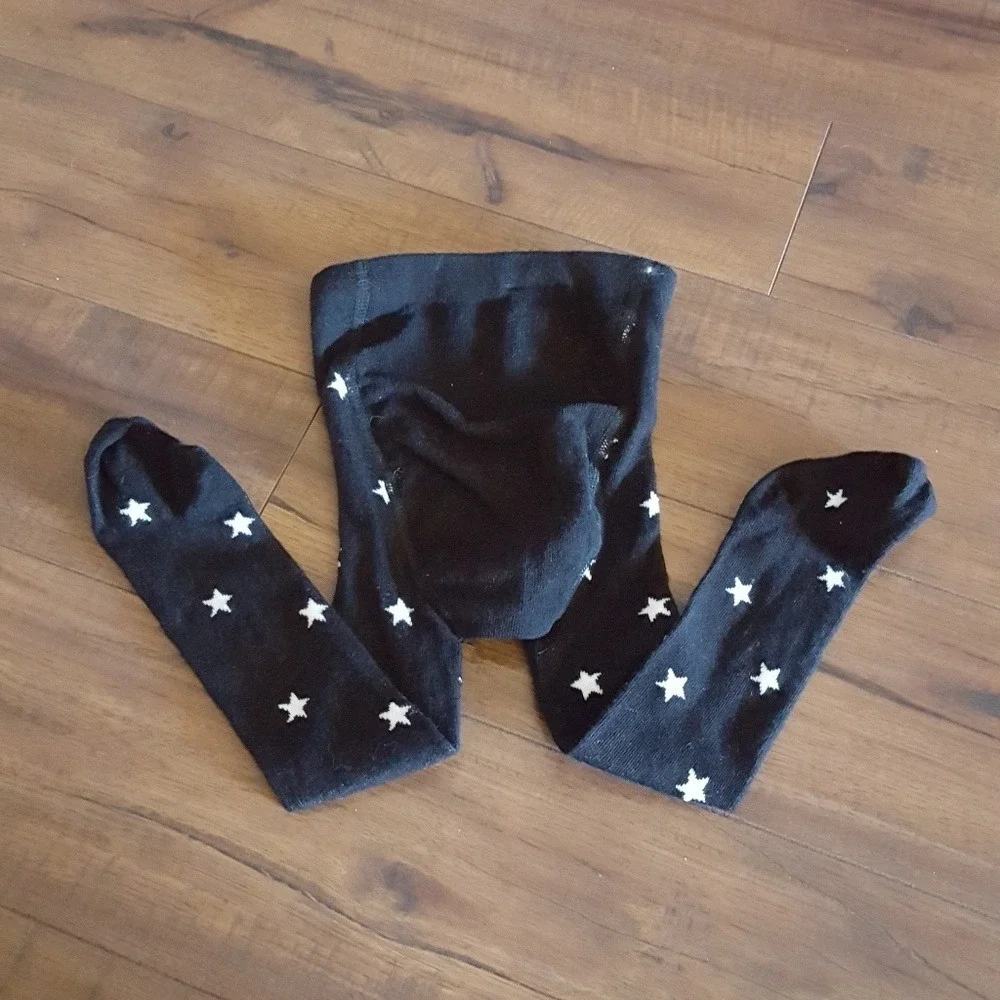 HM Baby Black Star Print Footed Tights Knit Leggings 2-6M Celestial Pattern‎